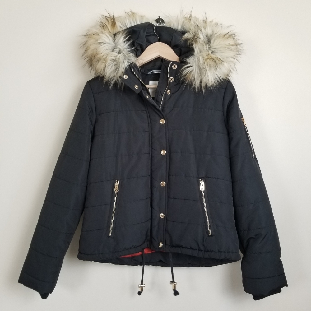 Thread & Supply Hooded Coat Faux Fur Trim Small